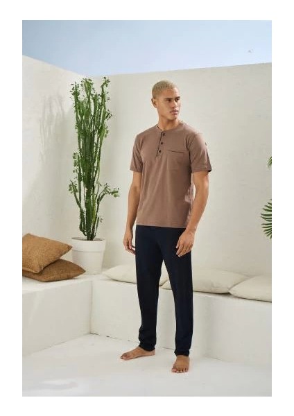 2090 Erkek Midi Yaka Pijama Takım