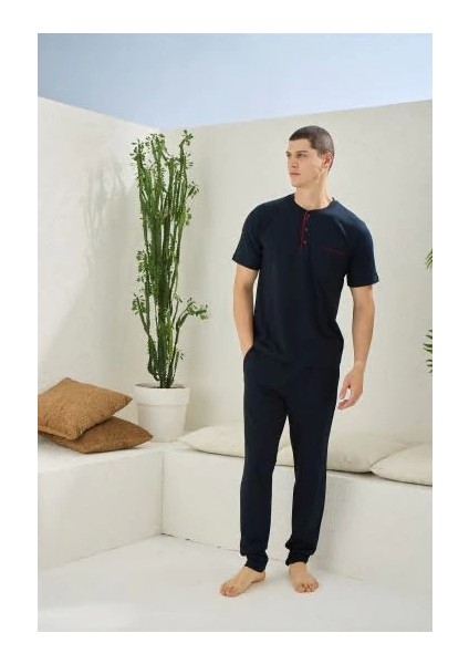 2090 Erkek Midi Yaka Pijama Takım
