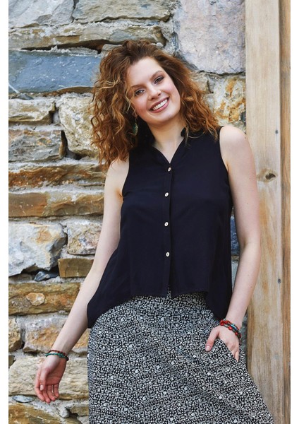 Gömlek Yaka Asimetrik Kesim Yazlık Bluz