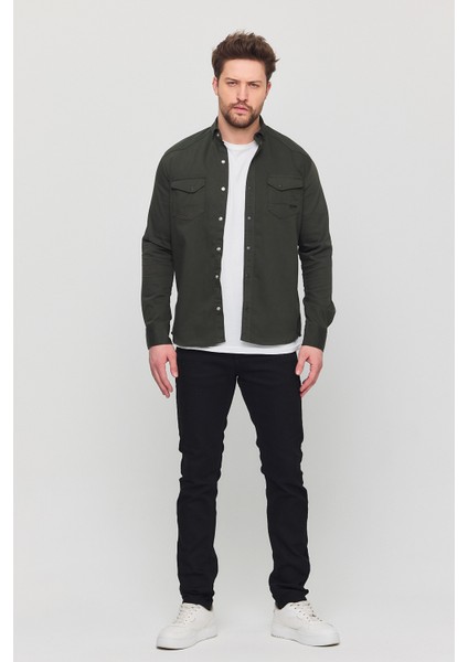 Erkek Slim Fit Dar Kalıp Likralı Kot Gömlek