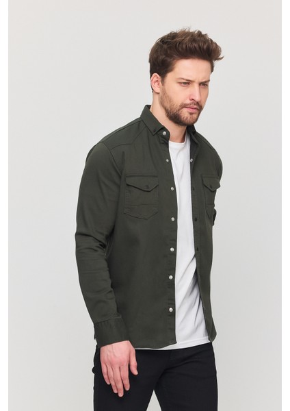 Erkek Slim Fit Dar Kalıp Likralı Kot Gömlek