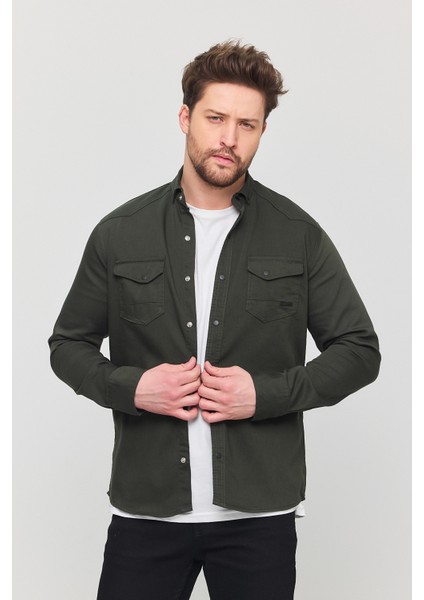 Erkek Slim Fit Dar Kalıp Likralı Kot Gömlek