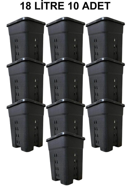 Delikli Kare Air Pot Saksı 18 Litre 10 Adet