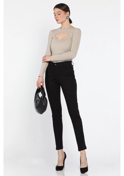 Yüksek Bel Likralı Kadın Slim Fit Jean Pantolon