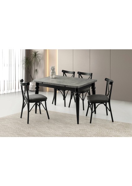 Ahşap Salon Yemek Masa Sandalye Takımı 4 Çapraz Sandalyeli Yandan Açılır Büyüyen Gümüş Gri 60 x 90 cm