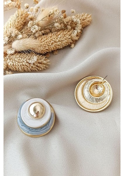 Sıralı Daire Yuvarlak Gri Krem Pastel Renk Dolgu Gold Büyük Küpe fiyatları