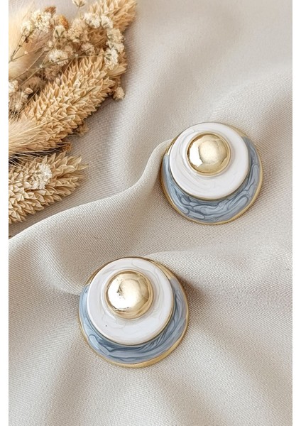 Sıralı Daire Yuvarlak Gri Krem Pastel Renk Dolgu Gold Büyük Küpe modelleri