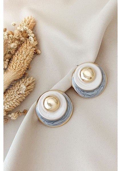 Sıralı Daire Yuvarlak Gri Krem Pastel Renk Dolgu Gold Büyük Küpe indirimleri