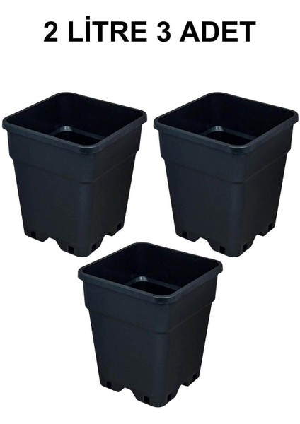 Plastik Kare Saksı 2 Litre 3 Adet