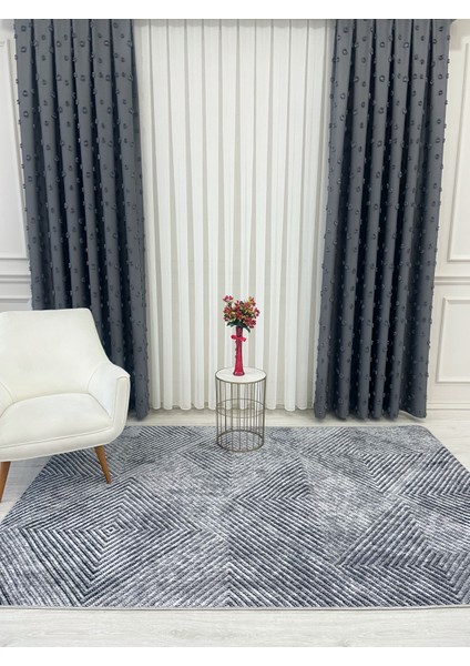 Gri Renk Geometrik Desen Yolluk Kaymaz Taban Halı modelleri