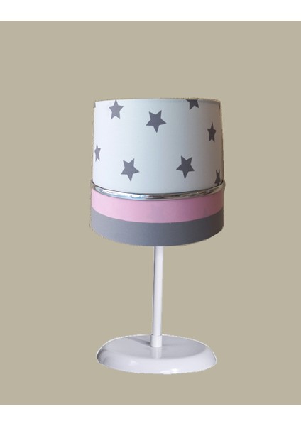 Beyaz Yıldızlı Pembe Kumaş Kaplama Çocuk Odası ve Bebek Odası Abajur Masa Lambası Aydınlatma. fiyatları