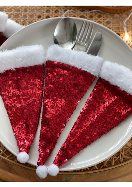 Mady Aksesuar Yılbaşı Kaşıklık Servis -Noel Baba Şapka Figürlü Sofra Sunum Dekorasyonu 6’lı Set modelleri