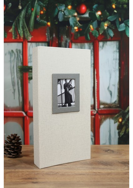 10x15 cm 300'lük Koton Desenli Lüks Fotoğraf Albümü (Krem)