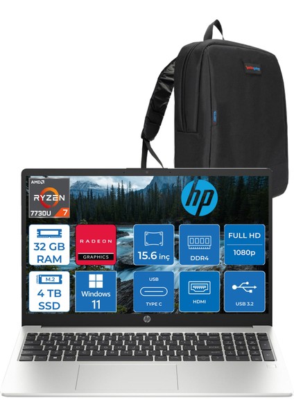 255 G10 Amd Ryzen 7 7730U 32GB 4tb SSD Amd Radeon Grafik Windows 11 Pro 15.6" Taşınabilir Bilgisayar 9G1F9ETP20 + Zetta Çanta