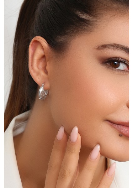 Kadın 925 Ayar Gümüş Zirkon Taşlı Küpe