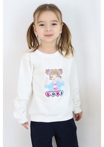 Kız Çocuk Sweatshirt Kız Baskılı 1.5-5 Yaş, Ekru