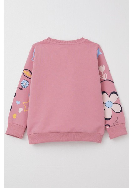 Kız Çocuk Sweatshirt Bahar Temalı Çicek Desenli 2-6 Yaş, Gülkurusu
