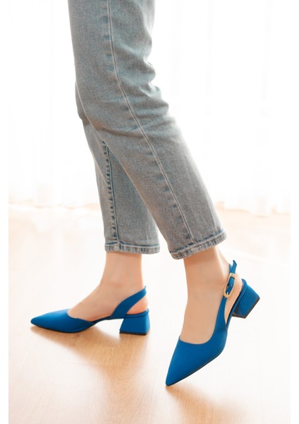 Aura Saks Mat Saten Yanı Tokalı (4 cm Topuk Boyu ) Sivri Burun Topuklu Babet Ayakkabı modelleri