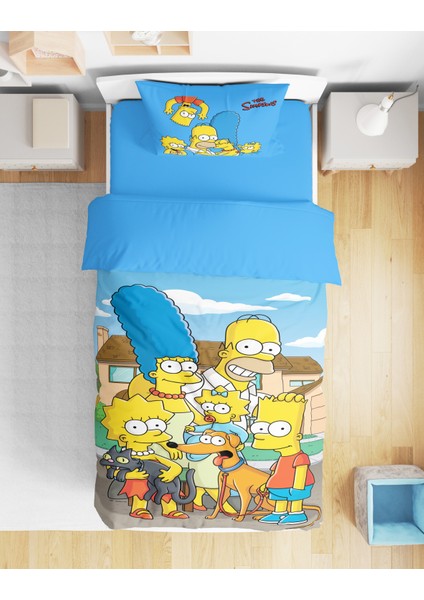 Simpsons 3D Dijital Baskılı Tek Kişilik Çocuk Nevresim Takımı