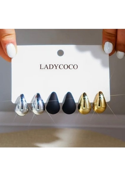 Üç Renk Damla Model Küpe Seti (Ana Malzeme Plastik, Kulak İğnesi Paslanmaz) modelleri