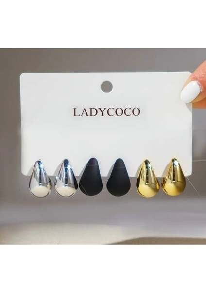 Üç Renk Damla Model Küpe Seti (Ana Malzeme Plastik, Kulak İğnesi Paslanmaz) fırsatları