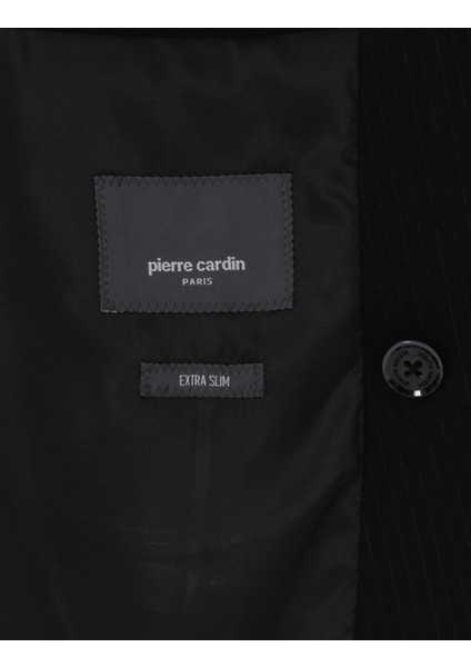 Erkek Siyah Ex. Slim Fit Kruvaze Çizgili Takım Elbise 50306672-VR046