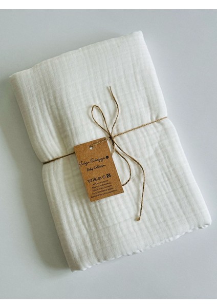 Ftbabycollection %100 Pamuk 4 Katlı Müslin Bebek Battaniyesi Beyaz Oeko-Tex Sertifikalı Müslin Örtü 110X120 cm