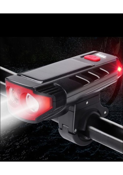 Güneş Enerjili, 2000MAH Bisiklet Lambası, USB Şarj Edilebilir LED Lamba, 120DB Bisiklet Kornası
