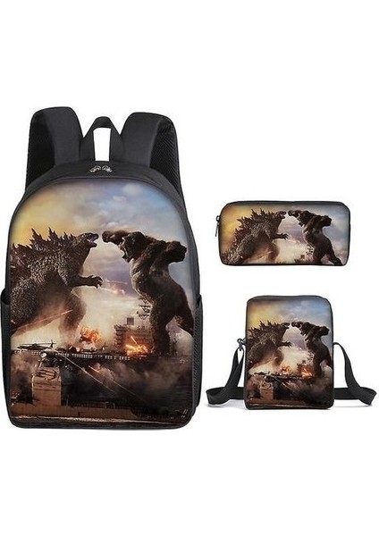 3 Adet/set Godzilla Vs King Kong Omuz Çantası Baskılı Sırt Çantası Kalem Çantası ile Kitap Çantası (Yurt Dışından)