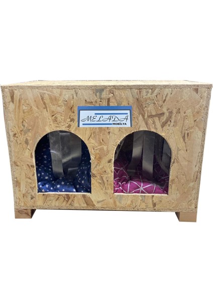 Kedi Evi Dış Ortam Uygun Ahşap Kedi Evi Double Osb Minderli 61x41x36 cm