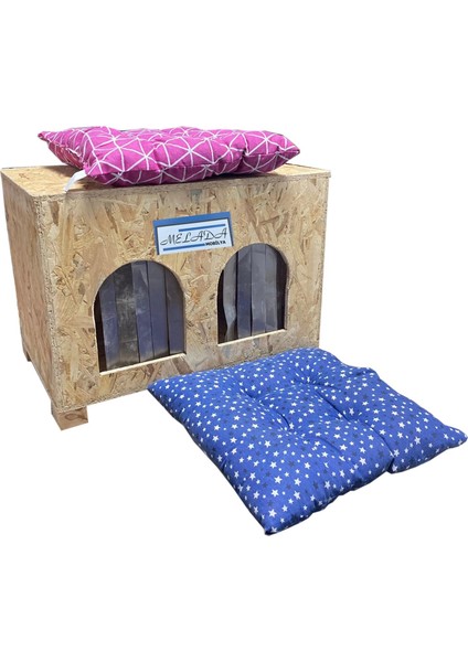Kedi Evi Dış Ortam Uygun Ahşap Kedi Evi Double Osb Minderli 61x41x36 cm