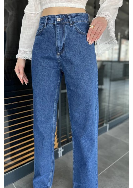 Kadın Bol Paça Yüksek Bel Jean Kot Pantolon P-00009070