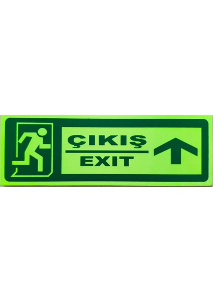 30X10 cm Fosforlu Yangın Uyarı (Acil Çıkış-Emergency Exit) Levhası (Yukarı Yön)