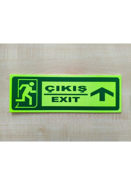 30X10 cm Fosforlu Yangın Uyarı (Acil Çıkış-Emergency Exit) Levhası (Yukarı Yön)