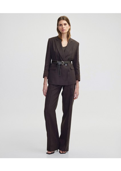 Suni Deri Kemerli Keten Ceket IS1250106024074 fiyatları