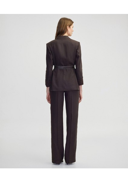 Suni Deri Kemerli Keten Ceket IS1250106024074 fırsatları