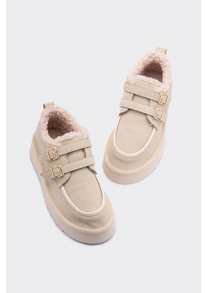 Curly Bej Suni Süet Içi Kürklü Kadın Ayakkabı modelleri