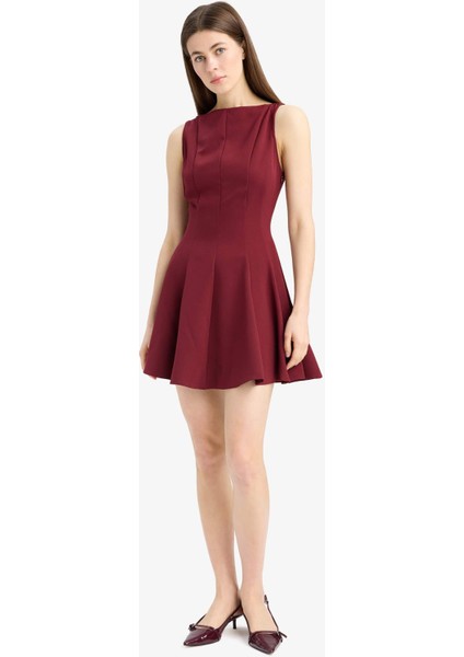 Kayık Yaka Basic Düz Kolsuz Mini Abiye Elbise F0205AX25SP