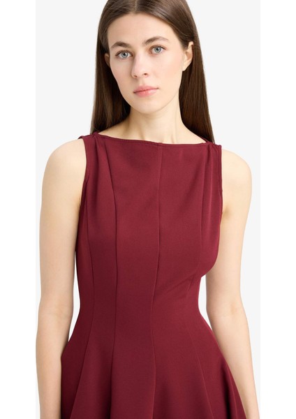 Kayık Yaka Basic Düz Kolsuz Mini Abiye Elbise F0205AX25SP