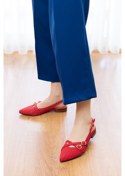 Pably Kırmızı Puantiye ( 2 cm Topuklu ) Sivri Burun Ayakkabı fiyatları