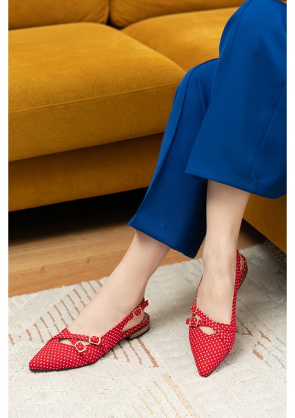 Pably Kırmızı Puantiye ( 2 cm Topuklu ) Sivri Burun Ayakkabı modelleri
