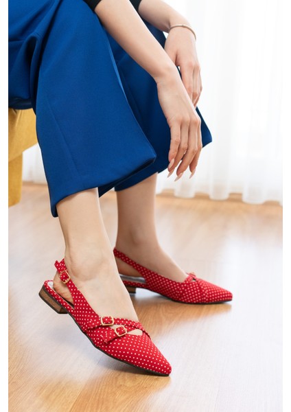 Pably Kırmızı Puantiye ( 2 cm Topuklu ) Sivri Burun Ayakkabı fırsatları