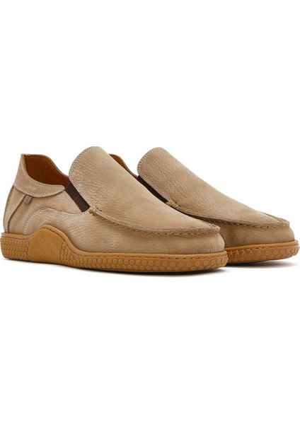 Erkek Bej Nubuk Deri Casual Loafer 25SFD8000V3