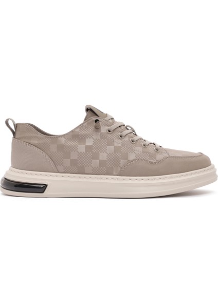Erkek Bej Bağcıklı Desenli Kumaş Sneaker 25sfd69326f