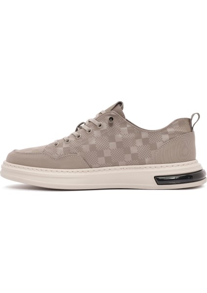 Erkek Bej Bağcıklı Desenli Kumaş Sneaker 25sfd69326f