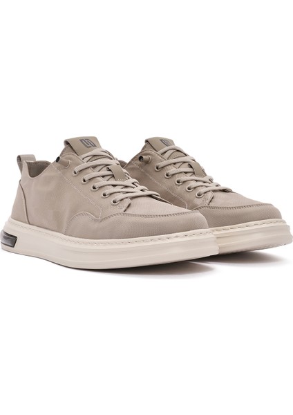 Erkek Bej Bağcıklı Desenli Kumaş Sneaker 25sfd69326f