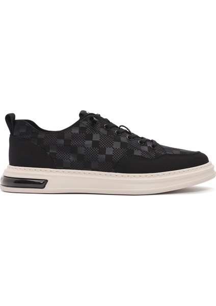 Erkek Siyah Bağcıklı Desenli Kumaş Sneaker 25sfd69326f