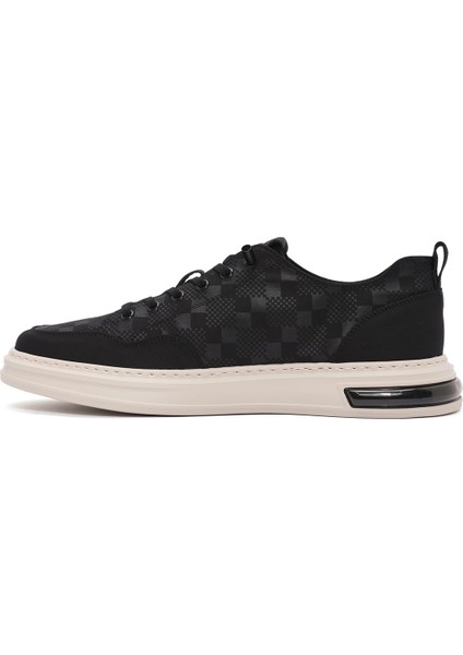 Erkek Siyah Bağcıklı Desenli Kumaş Sneaker 25sfd69326f