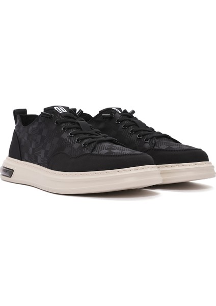 Erkek Siyah Bağcıklı Desenli Kumaş Sneaker 25sfd69326f