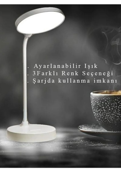 Dokunmatik Şarjlı Masa Lambası, 3 Farklı Işık Seçeneği, Çalışma Lambası, Ders Lambası, Kitap Okuma